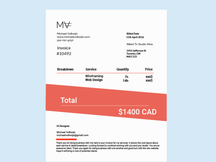 Contoh invoice jasa desain grafis